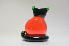 画像6: 北欧アートガラス/ビンテージガラス/Inkeri Toikka/インケリ・トイッカ/Kissa/レッド&グリーン/ネコオブジェ (6)